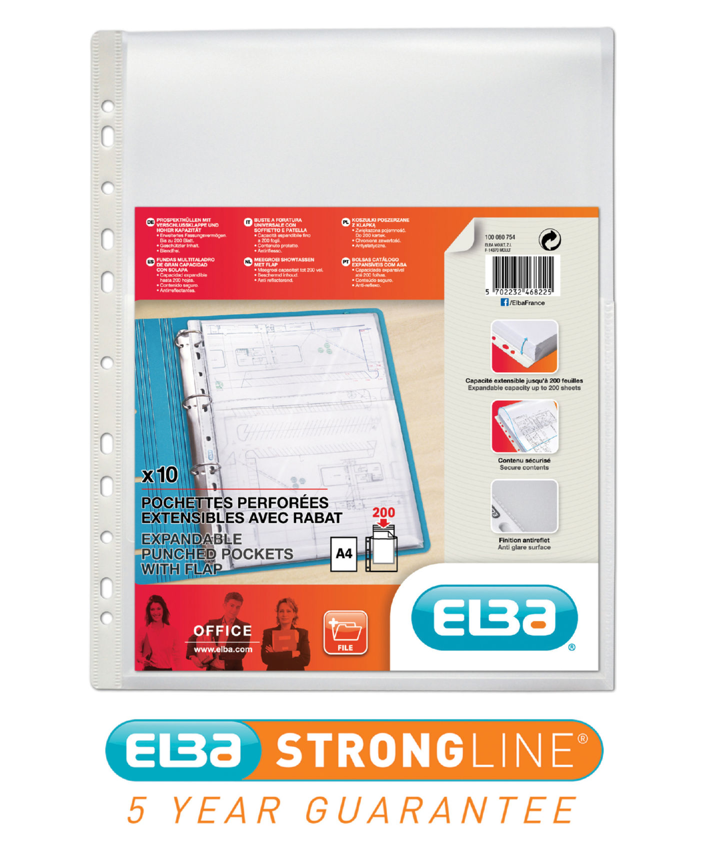 Elba Expndable Punch Pocket A4 Flap PK10
