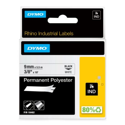 Rhino Polyester LBL 9mm x 5.5m BK/WH