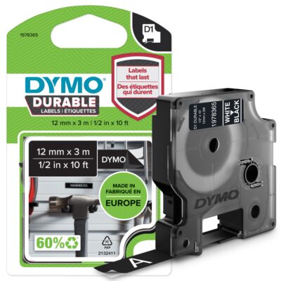 DYMO D1 Durable 12mmX3M WT on BK