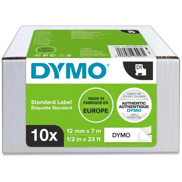 Dymo D1 BK/WH Tape 12mm PK10