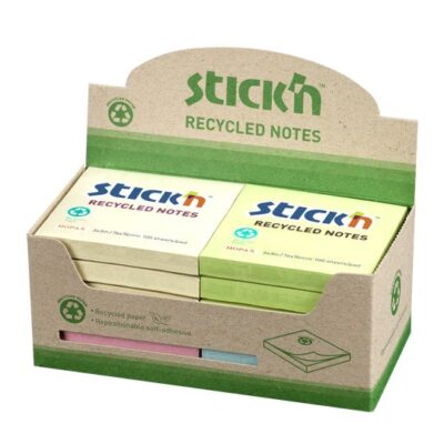 Stickn Recycled Notes 76x76mm Astd PK12
