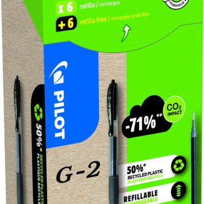 Pilot G-2 0.7mm Gel BK 12 Pens+Refills