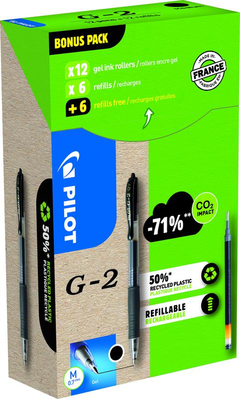 Pilot G-2 0.7mm Gel BK 12 Pens+Refills