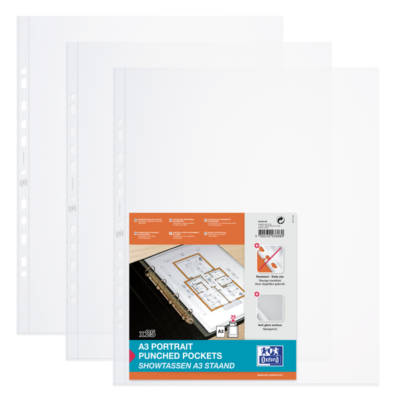 Oxford Punched Pockets A3 Clr Embsd PK25