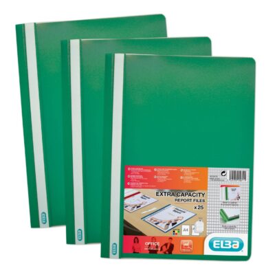 Elba Report File Clear Front Green PK50