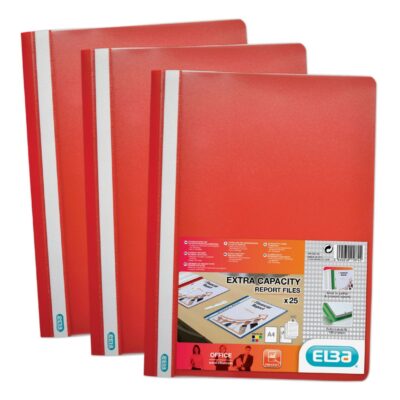 Elba Report File Clear Front Red PK50