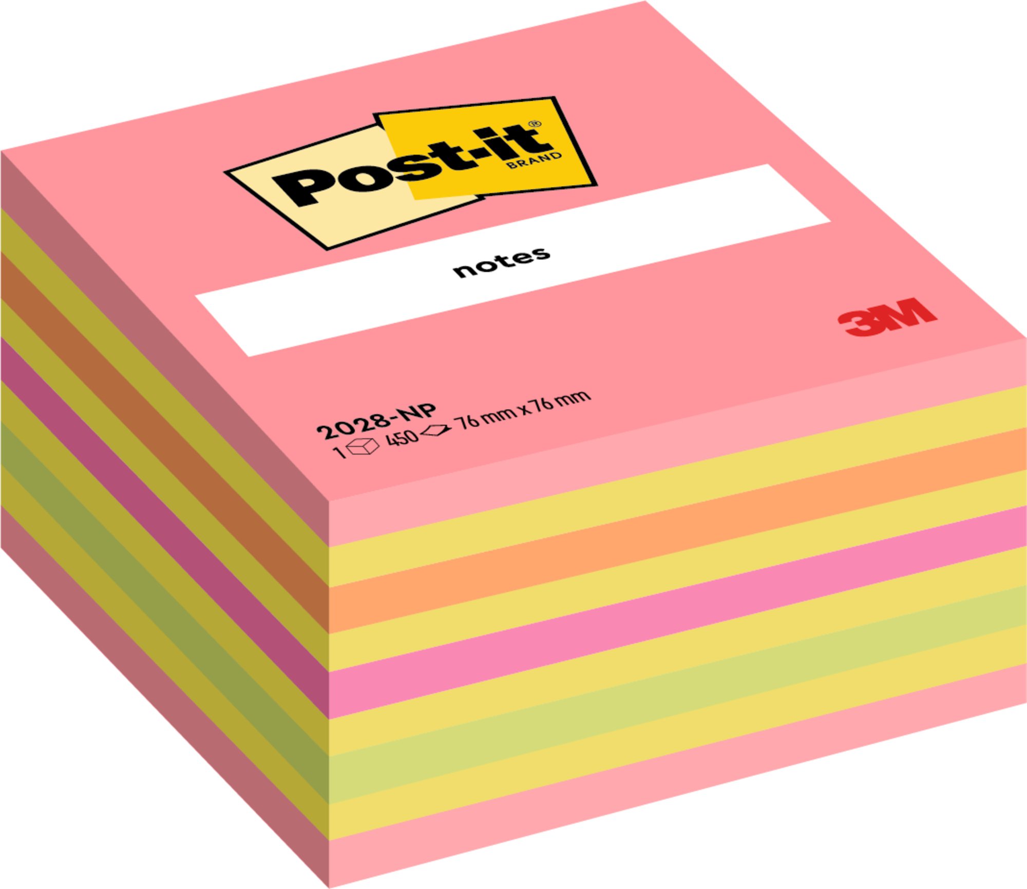 Post-it Neon Adhesive Note Cube 2028NP