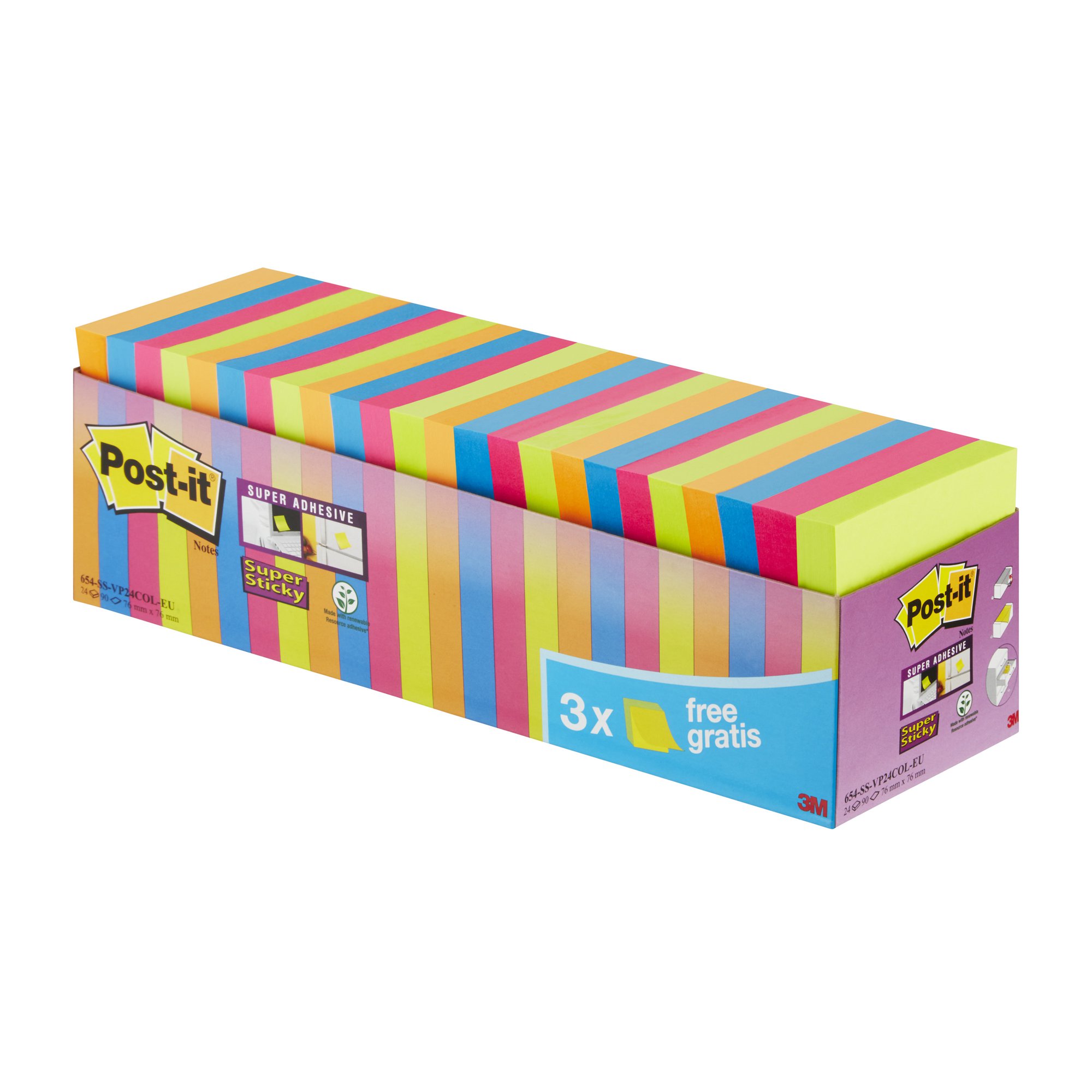 Post-it SS 76x76mm Asst 654-SS PK24