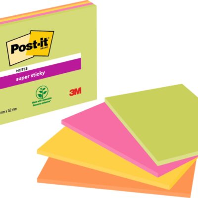 Post-it Super Sticky 200x149mm Neon PK4
