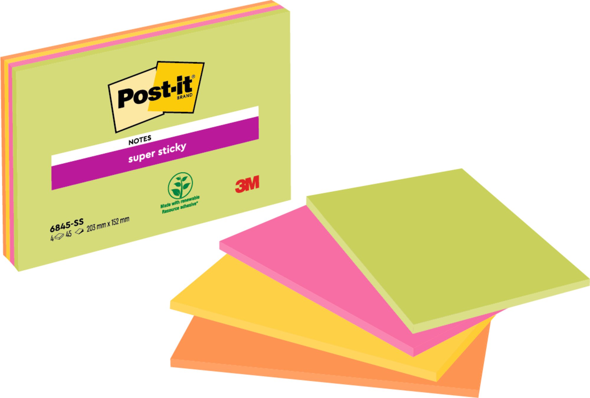 Post-it Super Sticky 200x149mm Neon PK4