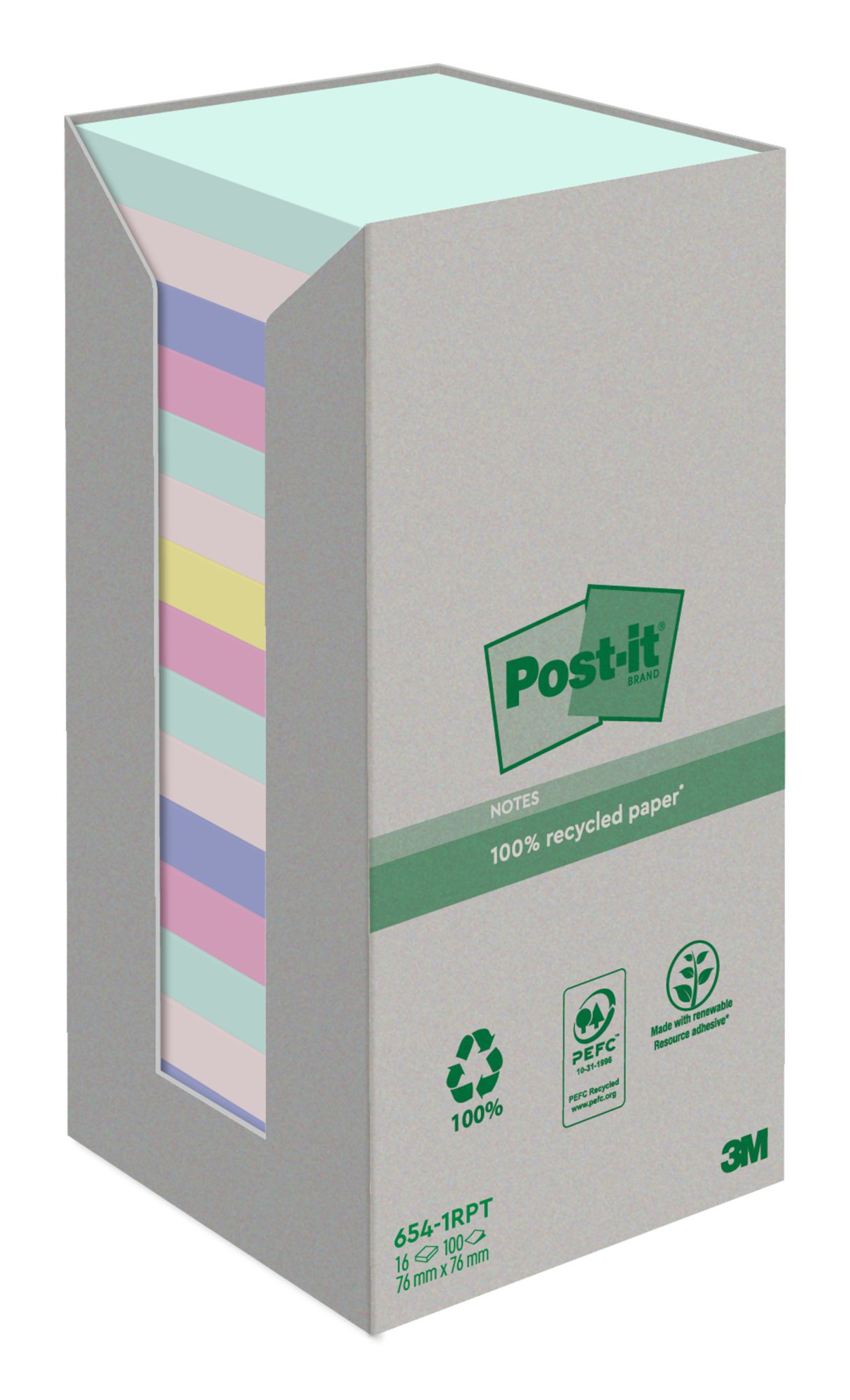 Post it Recycled 76x76mm Asst PK16