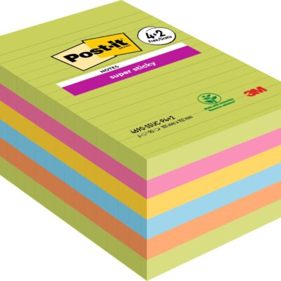 Post it Super Sticky Ast 101x152mm PK4+2