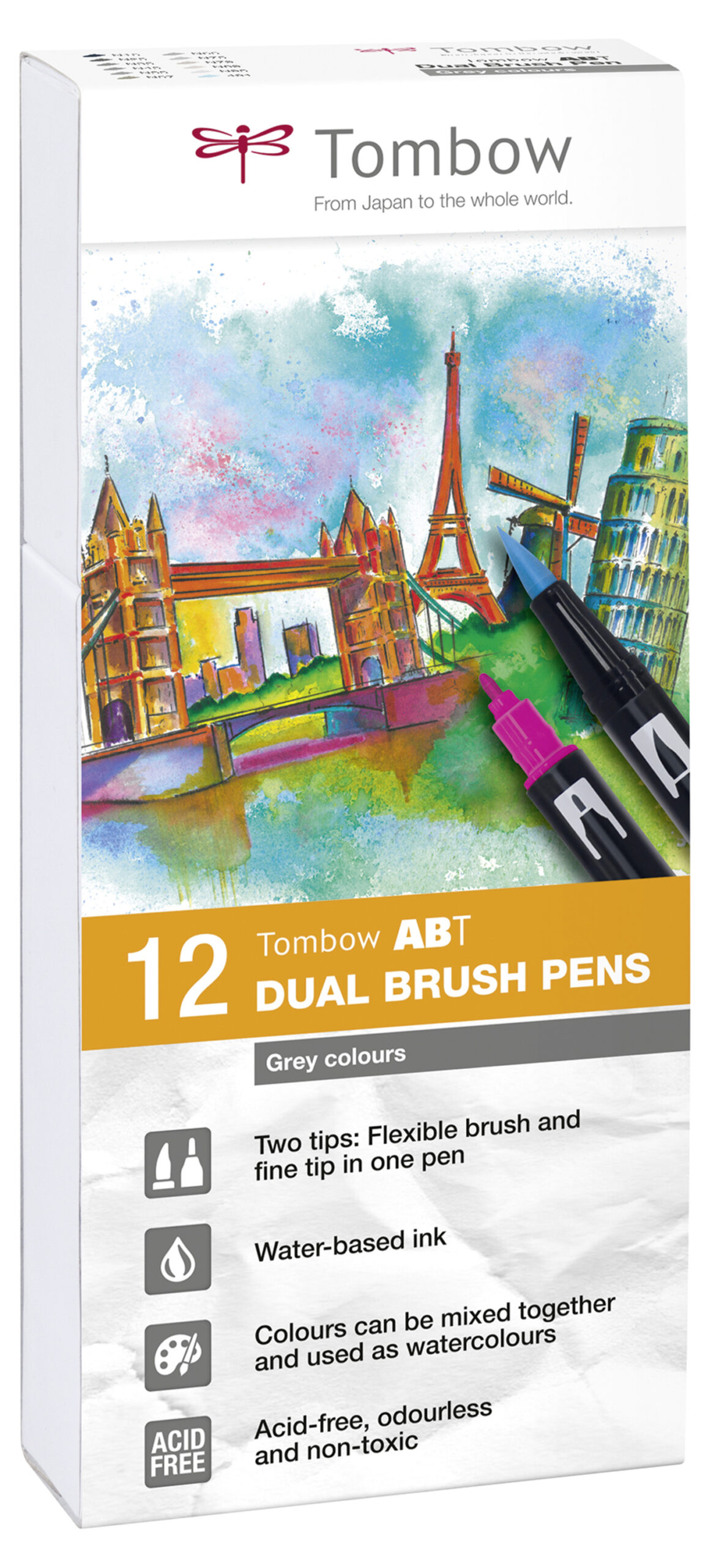 ABT Dual Brush Pen Grey clrs PK12