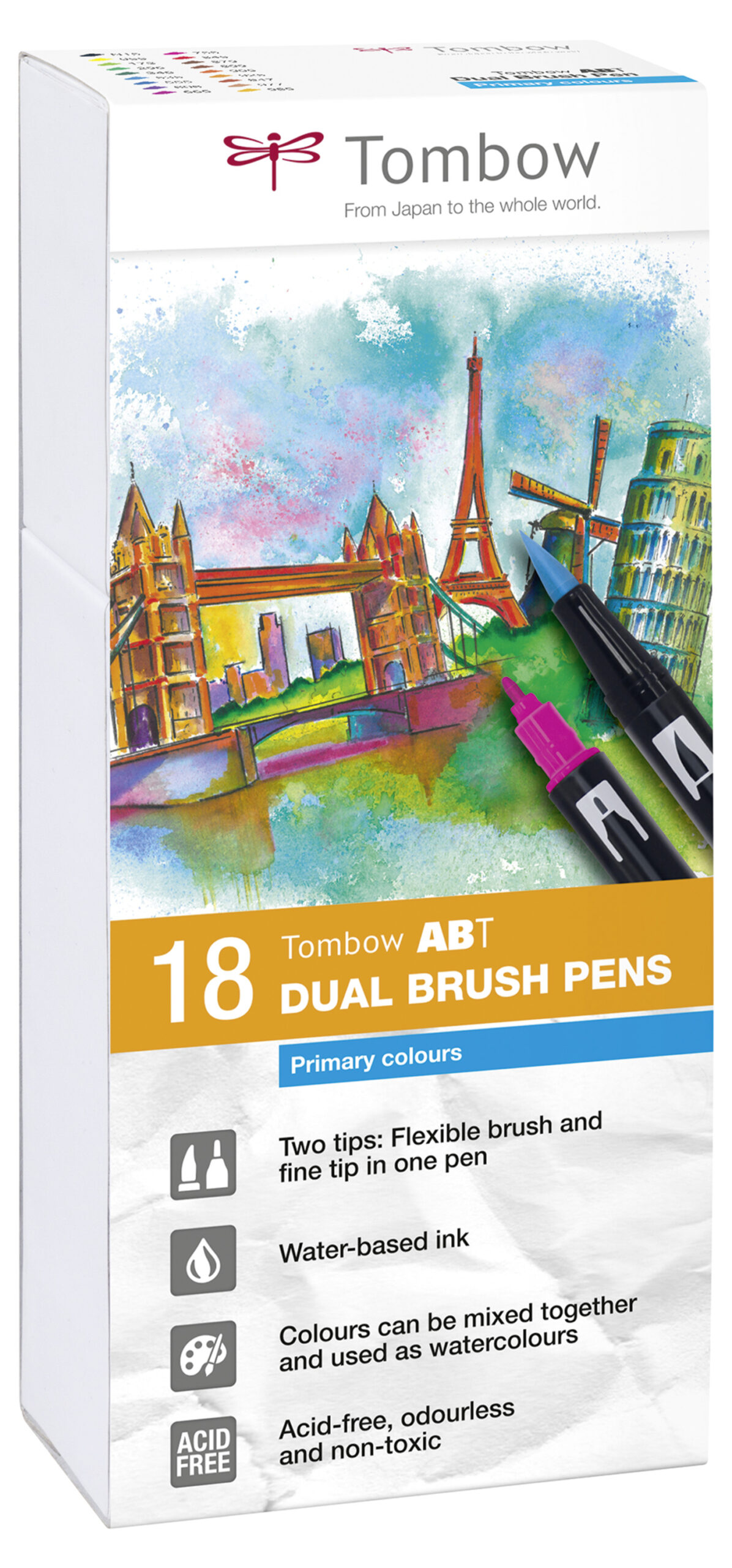 ABT Dual Brush Pen Primry clrs PK18