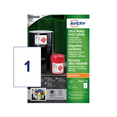Avery Resist Labels 210 x 297 mm Pk20