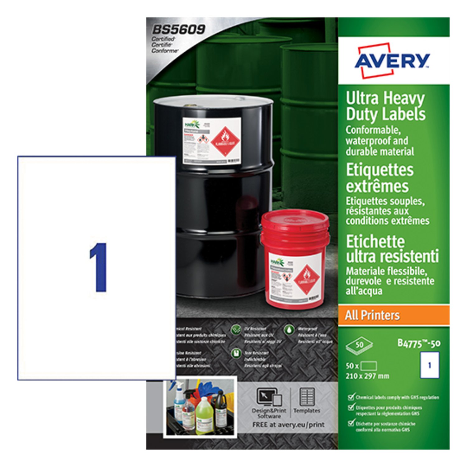 Avery Resistant Labels 210 x 297 mm Pk50