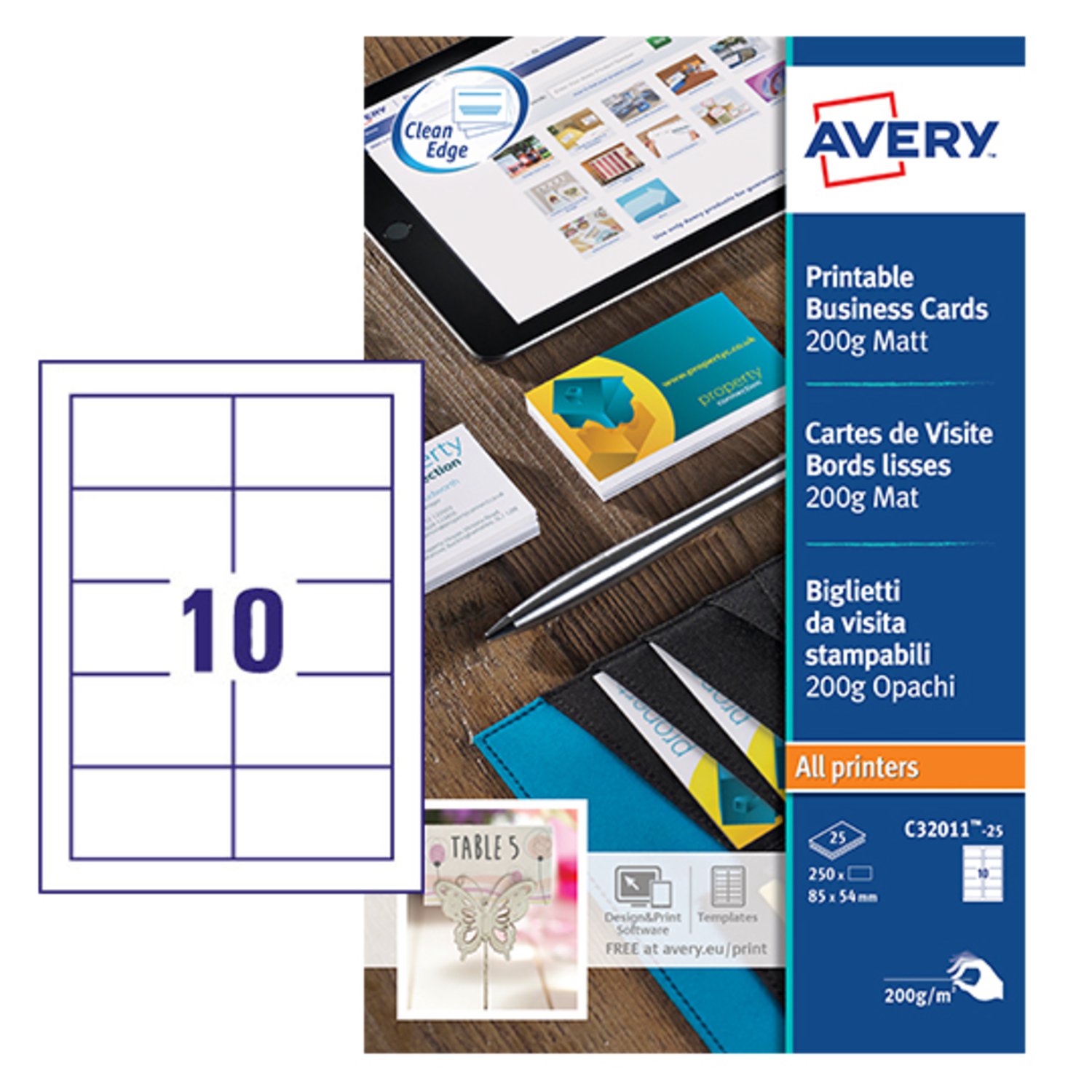 Avery Single Sided Matt Bus Cards PK250