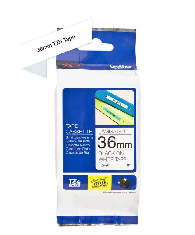 36MM BLACK ON WHITE LABELLING TAPE