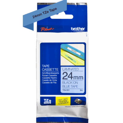 24MM GLOSS BLACK ON BLUE LABELLING TAPE