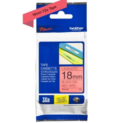 18MM GLOSS BLACK ON RED LABELLING TAPE