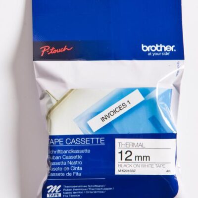 12MM BK ON WHITE PLAST LAB TAPE 4M LONG