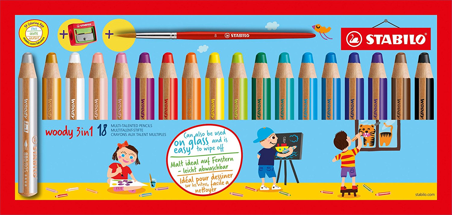 Woody 3 in 1 Colouring Pencils PK18
