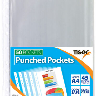 Tiger A4 Punched Pockets PK50