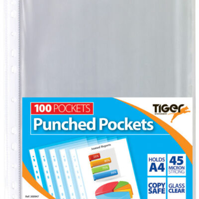Tiger A4 Punched Pockets PK100