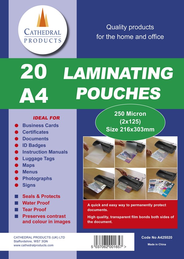 Laminating Pouch A4 250mic PK20