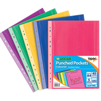 Tiger A4 Coloured Punch Pock PK50