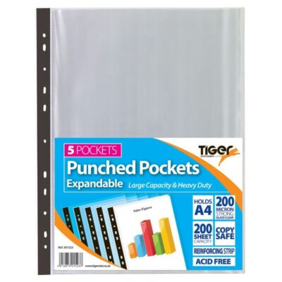 Tiger A4 Expand Punch Pockets PK5