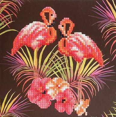 Crystal Art Pink Flamingos 18x18cm Card