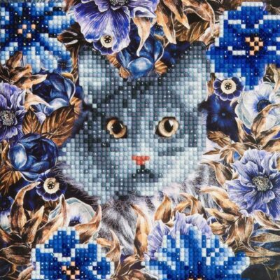 Crystal Art Cat Flowers 18x18cm Card