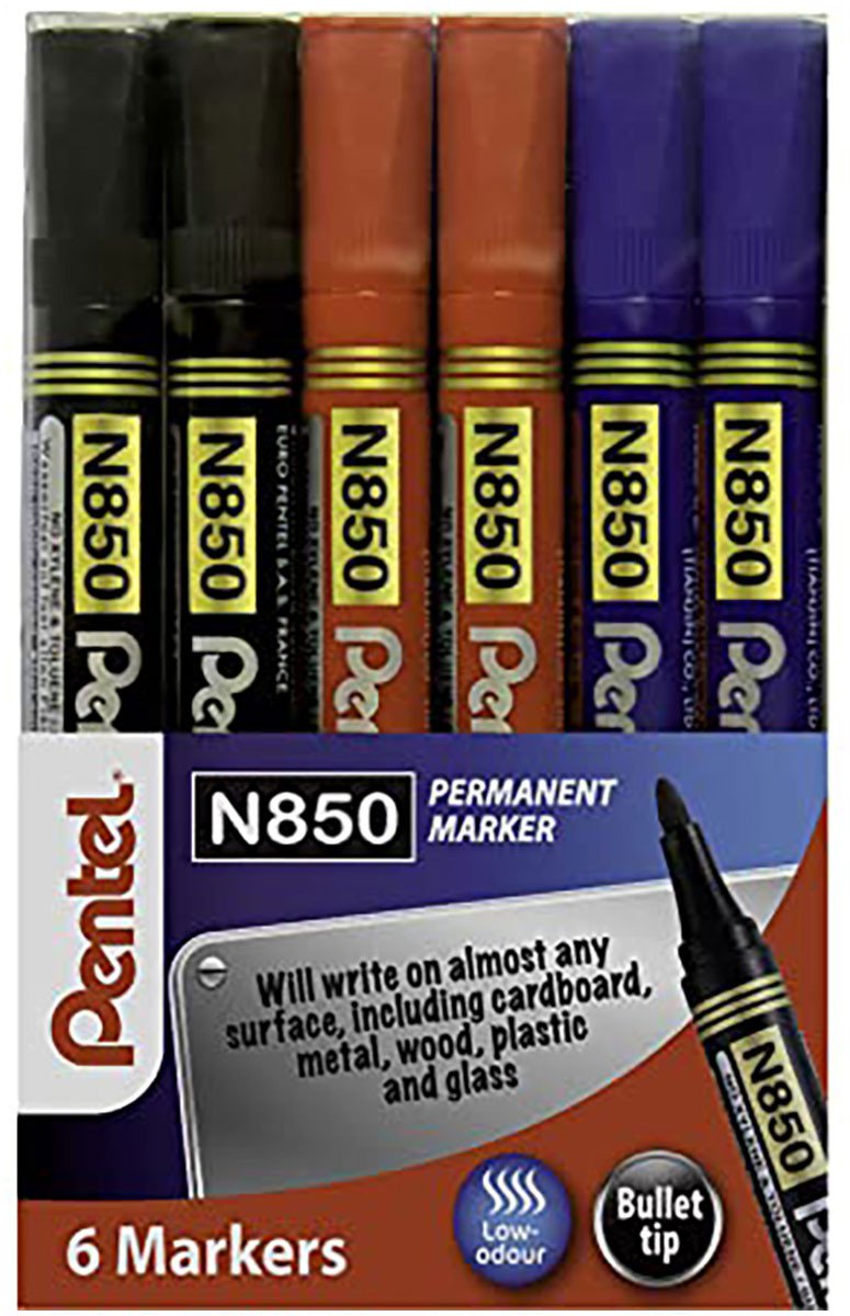 Pentel N850 Permanent BT Marker AST PK6
