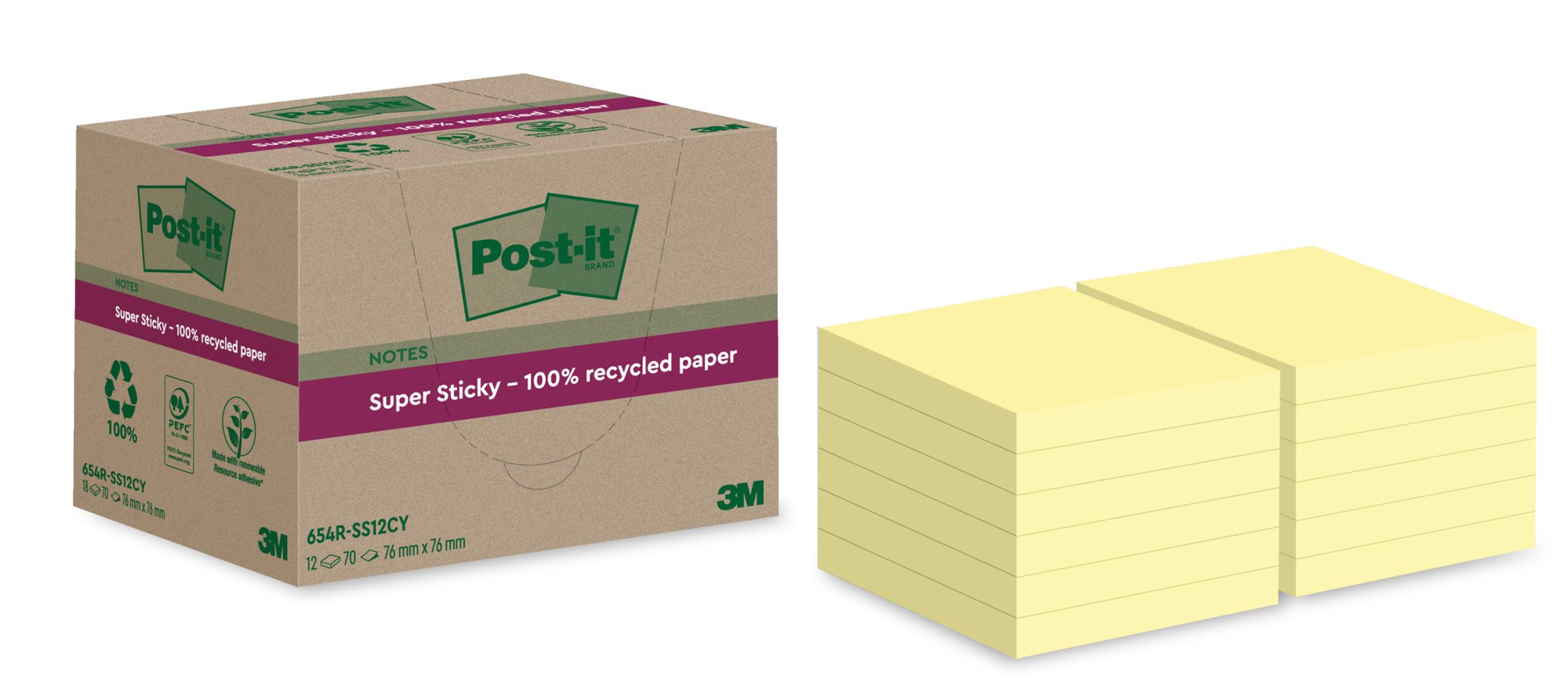 Post-it S Sticky Recy 76x76 Can YW PK12