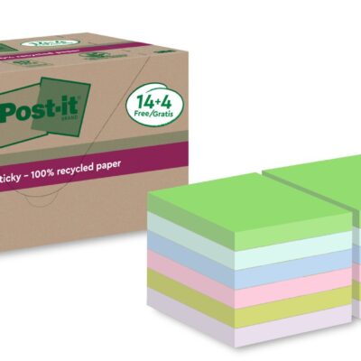 Post-it S Sticky Recy 76 x 76 Asstd PK18