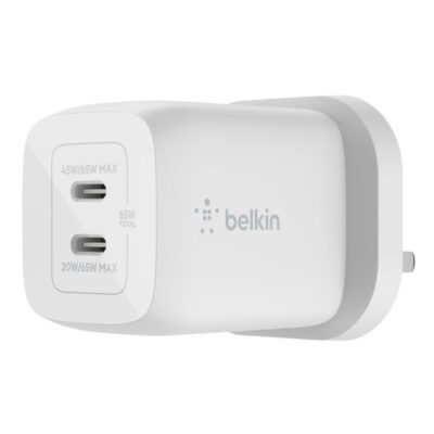 65W PD PPS Dual USB C GaN Charger White