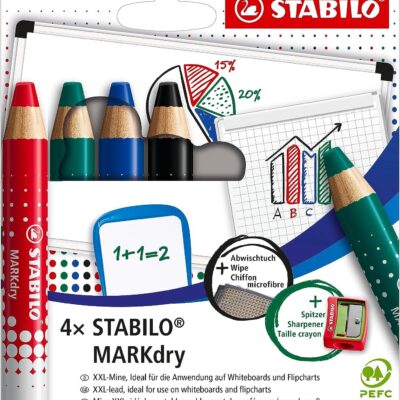 STABILO MARKdry Asst PK4+Sharpener+Cloth