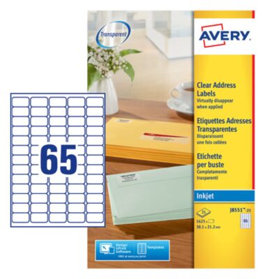 Clear Mini Inkjet lbls 38x21mm 1625lbls