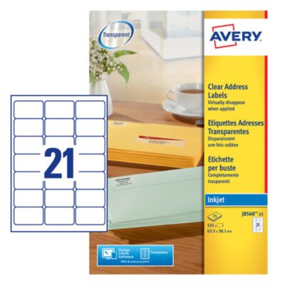 Clear Inkjet lbls 63.5x38mm (525 lbls)