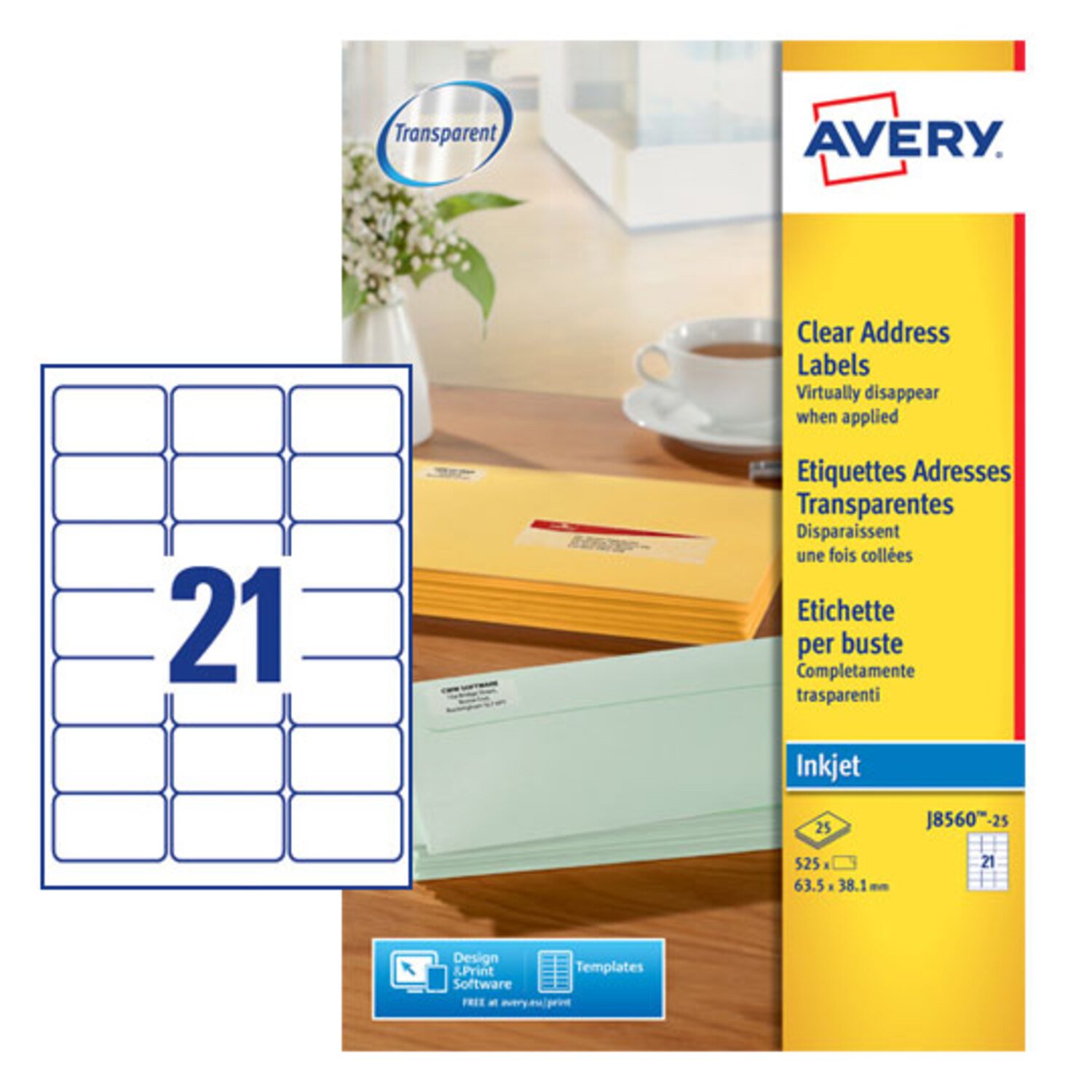 Clear Inkjet lbls 63.5x38mm (525 lbls)