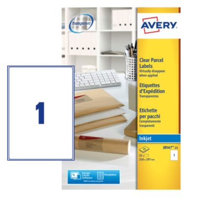 Clear Inkjet lbls 210x297mm (25 lbls)