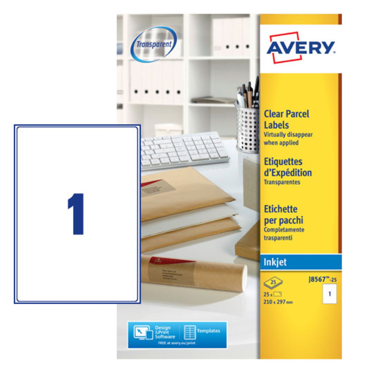 Clear Inkjet lbls 210x297mm (25 lbls)