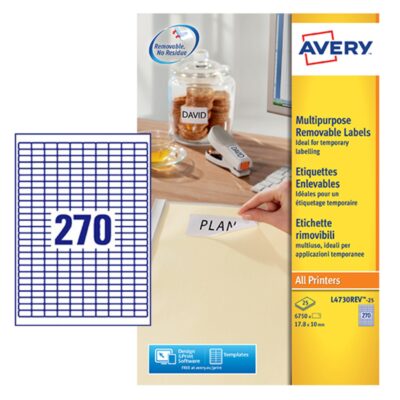 Avery Removable Lbls 17.8x10mm PK6750