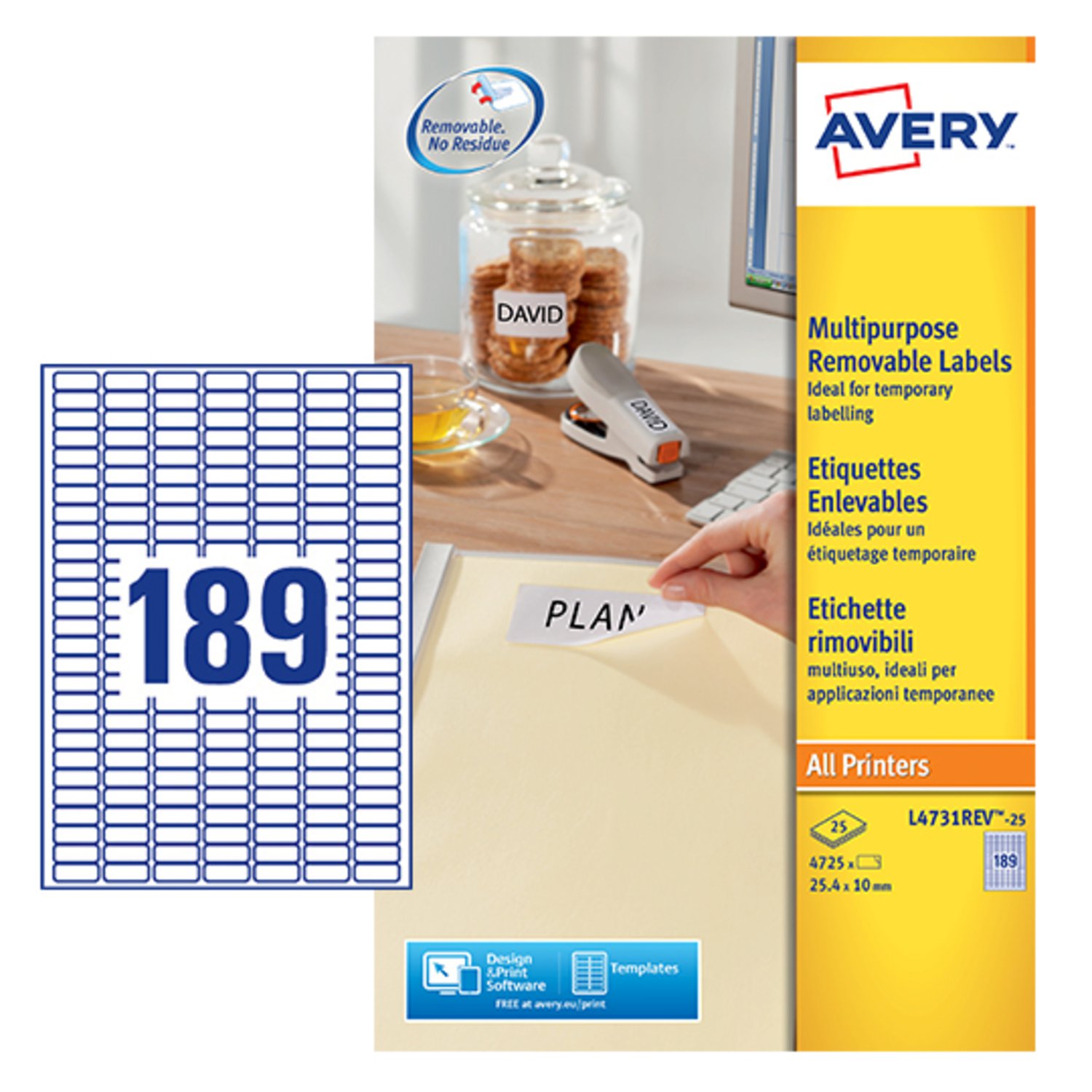 Avery Removable Lbls 25.4x10mm PK4725