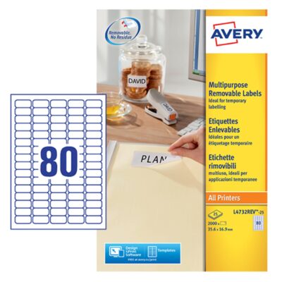 Avery Removable Lbls 35.6x16.9mm PK2000