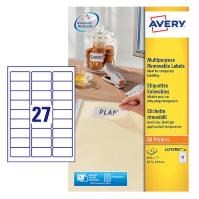 Avery Removable Lbls 63.5x29.6mm PK675