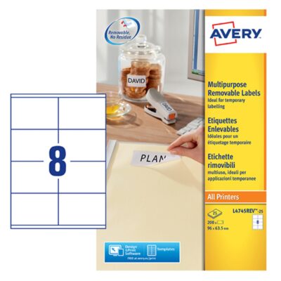 Avery Removable Lbls 96x63.5mm PK200