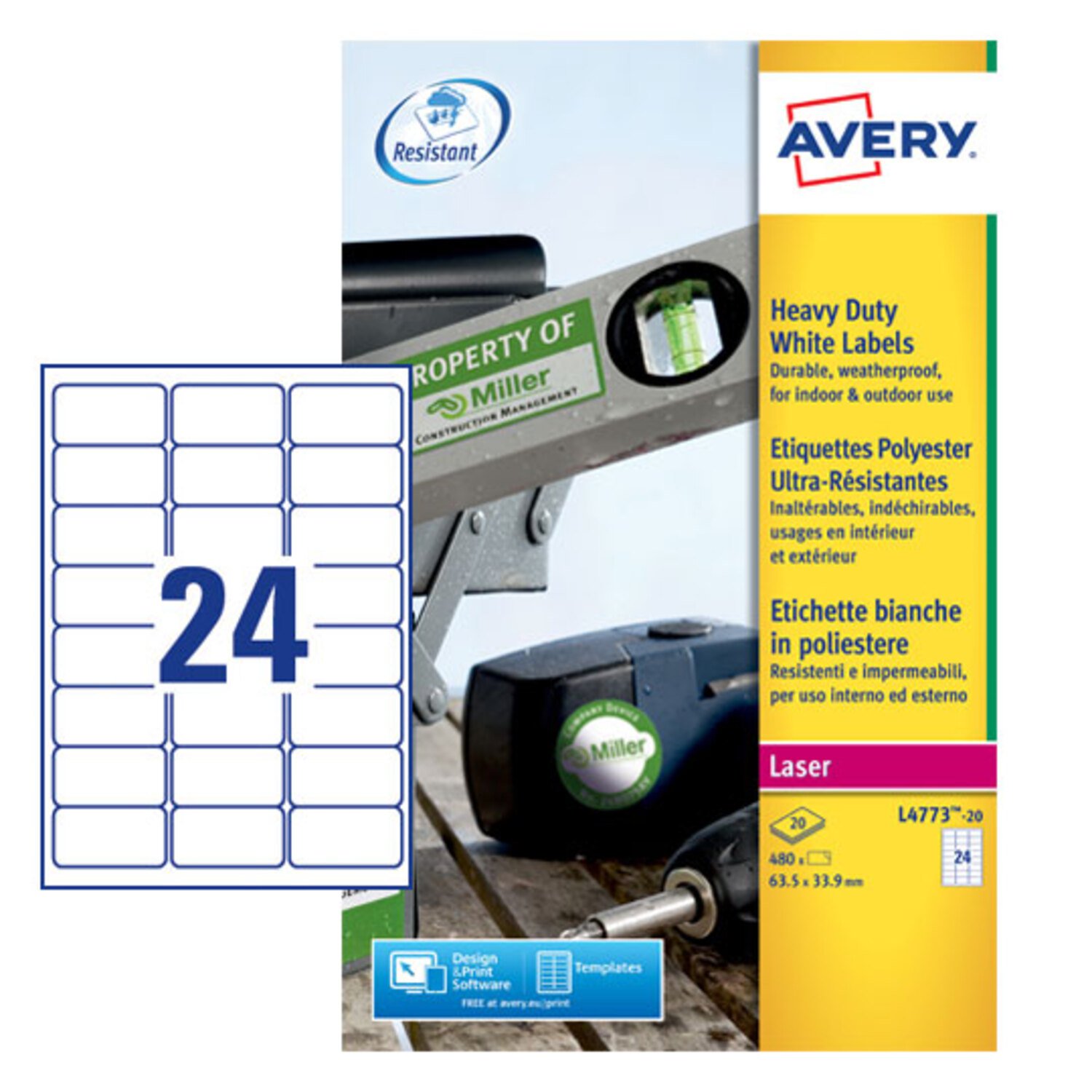 Avery HD Label 64.6x33.8mm PK480