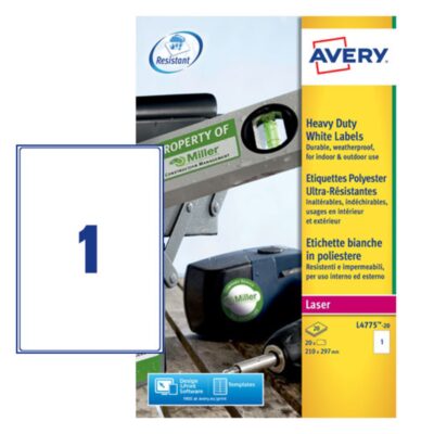 Avery HeavyDuty Label 210x297mm PK20